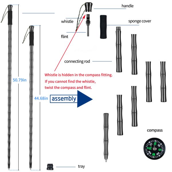 Trekking Poles, Collapsible Walking Stick - Hiking Portable Supplies While Hiking, Camping, Cross-Country - Image 3