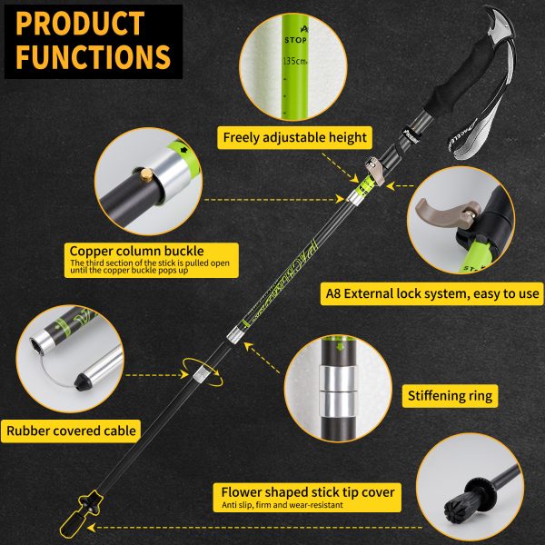 Mountain Tech Lightweight Aircraft-Grade Aluminum Trekking Poles with Extended Down Grip Plus Tip Kit - Image 2