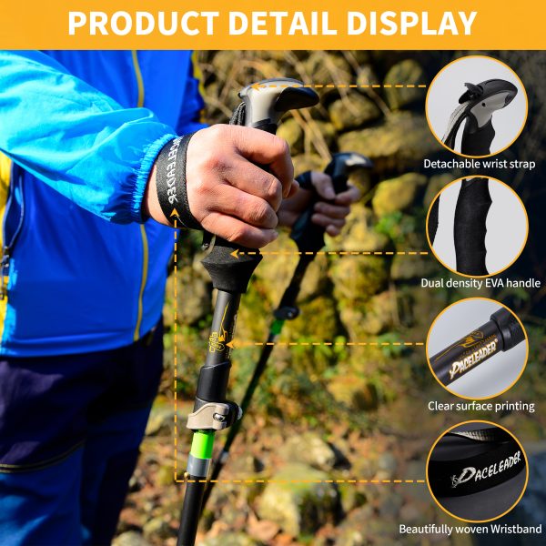 Mountain Tech Lightweight Aircraft-Grade Aluminum Trekking Poles with Extended Down Grip Plus Tip Kit - Image 3