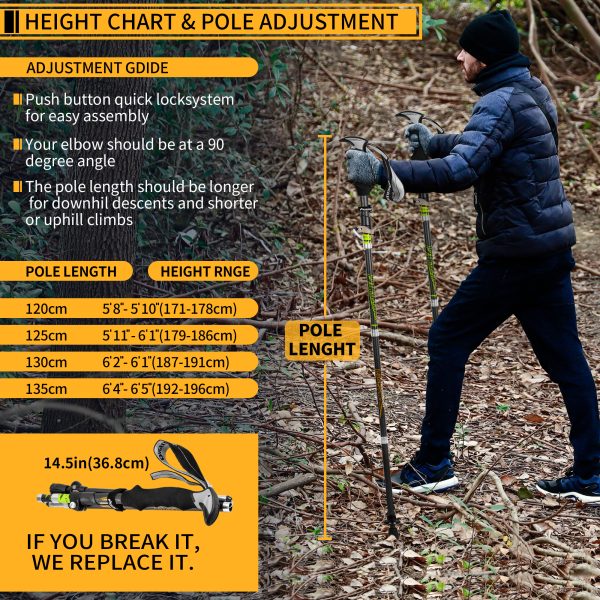 Mountain Tech Lightweight Aircraft-Grade Aluminum Trekking Poles with Extended Down Grip Plus Tip Kit - Image 5
